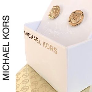 NWT authentic MK logo stud earrings gold tone
